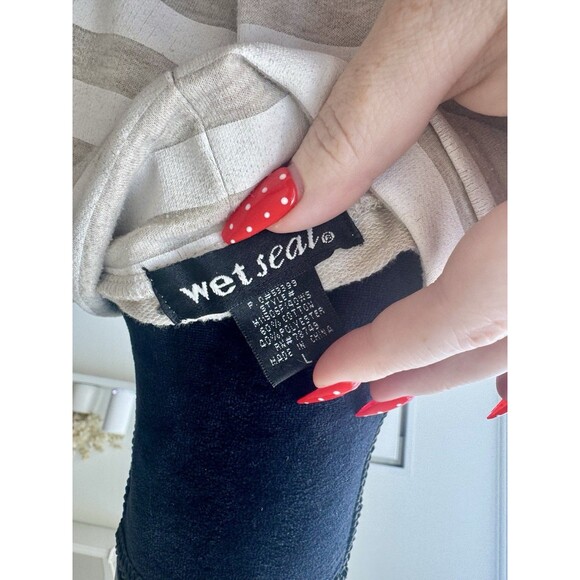 Wet Seal White Cream Striped Short Sleeve Cardigan Size Large - Picture 5 of 5